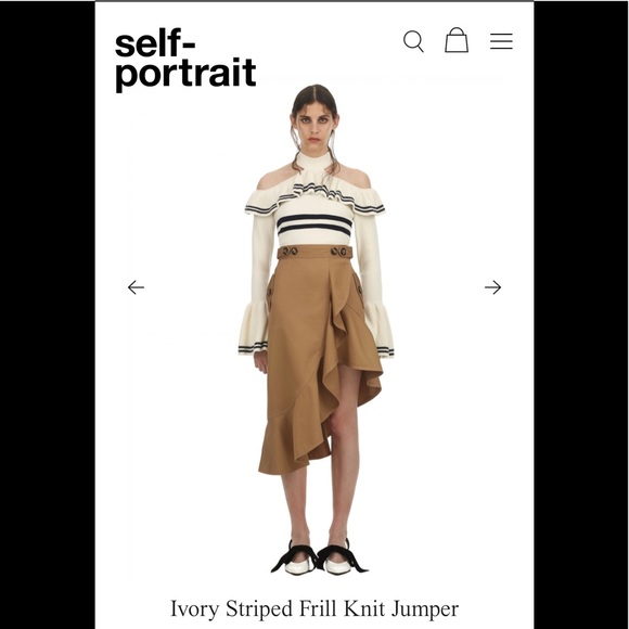 SOLD Self-portrait Ivory Striped Frill Knit Jumper - Picture 1 of 4